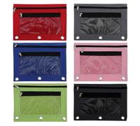 DIKACA Oxford Cloth Mesh Window Pencil Cases 6Pcs with Three-Hole Binder Pouches for School Supplies and Office Stationery Organization