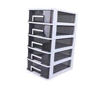 DIKACA Plastic Storage Cabinet with Five Layer Drawer Design Portable Desktop Organizer with Transparent Black and White Frame Multifunctional Storage Rack for Office Study Living Room