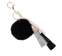 DIKACA Plush Tassel Keychain Bag Pendant Black, Fluffy Spherical Keyring Charm for Women’s Accessories, Portable Cute Car and Phone Pendant