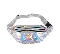 DIKACA PU Sequin Waist Bag for Women Crossbody Messenger Bag with Zipper Stylish Silver Gray Fanny Pack for Daily Essentials and Outdoor Use