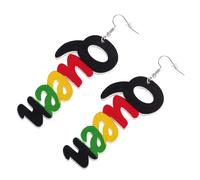 DIKACA Queen Letter Wood Dangle Earrings Lightweight Creative African Style Costume Jewelry for Women Elegant Minimalist Accessory for Daily Wear and Special Occasions