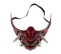 DIKACA Red Samurai Devil Half Face Mask for Halloween Carnival Cosplay with Lifelike Details Lightweight Material Suitable for Masquerade Party and Themed Costume Events
