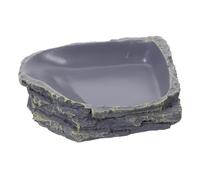 DIKACA Resin Reptile Feeding Bowl Natural Rock Design Water and Food Dish for Lizards Turtles Geckos Small Crawling Pets Easy to Clean and Overflow Resistant Dark Grey