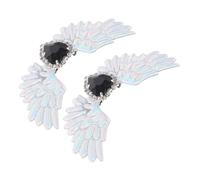 DIKACA Rhinestone Embellished Gothic Angel Wing Shoe Clips for Pumps and Heels Decorative Lolita Shoe Buckles with Heart Detail for Brides and Cosplay Silver