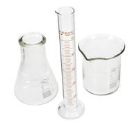 DIKACA Scientific Glass Chemistry Beaker with Measuring Cylinder and Flask Graduated Laboratory Glassware for Precise Experiment Measurements and Research Use