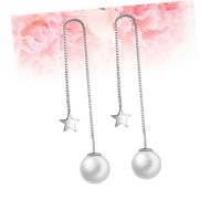 DIKACA Silver Long Tassel Ear Line Earrings with Star and Pearl Drop for Women Silver White Plated Elegant Dangle Jewelry for Birthday Parties and Daily Wear