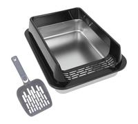 DIKACA Stainless Steel Litter Box Deep Tray Cat Pan Indoor Pet Toilet for Kitten Senior Cat and Hamster Litter Pan