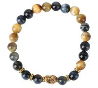 DIKACA Tiger Eye Buddha Stretch Bracelet Natural Gemstone Beaded Wrist Jewelry Elastic Bangle for Women and Men Chic Feng Shui Accessory
