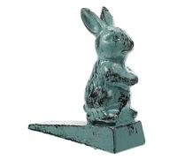 DIKACA Vintage Blue Cast Iron Door Wedge with Cartoon Rabbit Design Anti-Slip Wall Protector and Bedroom Door Stopper for Concrete Carpet Tile Hardwood Floors Practical Home Draft