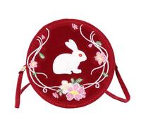 DIKACA Vintage Embroidered Corduroy Round Shape Crossbody Bag for Women Breathable Comfortable Shoulder Pouch with Classic Chinese Antique Patterns Unique Style Birthday