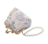 DIKACA Vintage Floral Brocade Kiss Lock Purse with Pearl Wristlet Embroidered Flower Change Clutch for Women Compact Chinese Japanese Coin Wallet for Jewelry Cosmetics Keys