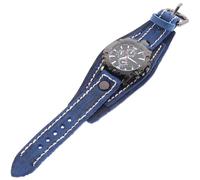 DIKACA Vintage Handmade Stitching Cowhide Strap Men Watch Casual Wristwatch Blue Leather Band Decorative Wrist Watch for Men