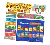 DIKACA Weekly Hanging Calendar Pocket Chart with Educational Cards Wall Mounted Learning Calendar Bag for Classroom and Homeschool Includes Date Weather and Days Cards with Storage
