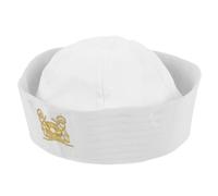 DIKACA White Sailor Cosplay Hat with Embroidered Square Badge, Boating Captain Costume Beret for Party, Women and Men Decorative Summer Round Dome Hat