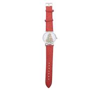 DIKACA Women’s Wristwatch Xmas Tree Pattern, Red Leather Strap Quartz Watch for Students and Casual Wear, Decorative Ladies Watch for Holiday Season