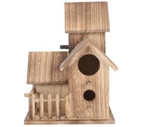 DIKACA Wooden Parrot Breeding Hideout with Multi-hollow Nesting Circles Garden Bird House for Small Birds Parakeets and Finches Natural Rustic Style Nest Box for Balcony and Outdoor Use