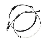 DIKACA Woven String Couple Bracelet Black and White Beaded Wax Thread Wristbands Handmade Matching Cord Bracelets for Couples and Skin-friendly Jewelry