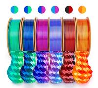 dikale Silk PLA+ 3D Printing Filament Two-Tone Pack of 6 - 1.75 mm, 250 g x 6 Spools Bundle, Gold & Red, Black & Red, Rose Red & Sky Blue, Rose Red & Dark Blue, Dark Blue & Green, Sky Blue & Green