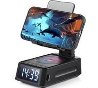 DiKaou Gifts for Men Women, Phone Stand with Bluetooth Speaker&Clock, Birthday Gifts for Him, Phone Holder with Wireless Speaker, Ideal for Dad Mom Husband Boy, Cool Tech Gadget for Men