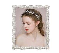 DIKAR 8x10 Picture Frame with Pearl for Wedding, Silver Plated with HD Acylic Finish Photo Frames with Rhinestones for Horizontal and Vertical Decor Tabletop Display