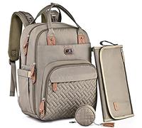 Dikaslon Baby Changing Bag Backpack, Large Baby Bag for Mum and Dad with 19 Pockets, Spacious Nappy Changing Bags with Mat, Pacifier Holder, Stroller Straps, Durable Polysteer (Khaki)