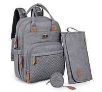 Dikaslon Baby Changing Bag Backpack, Large Baby Bag for Mum and Dad with 19 Pockets, Spacious Nappy Changing Bags with Mat, Pacifier Holder, Stroller Straps, Durable Polysteer (Grey)