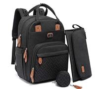 Dikaslon Baby Changing Bag Backpack, Large Baby Bag for Mum and Dad with 19 Pockets, Spacious Nappy Changing Bags with Mat, Pacifier Holder, Stroller Straps, Durable Polysteer (Black)