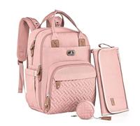 Dikaslon Changing Bag Backpack - Large Changing Backpack with Lots of Storage Space, Large Changing Bag with Dummy Holder, Changing Mat & Pram Straps - for Mum & Dad (Pink, One Size)