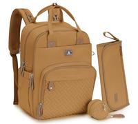 Dikaslon Changing Bag Backpack, Large Nappy Back Pack Multifunction Baby Bags with Portable Changing Mat, Pacifier Holder, and Stroller Straps, for Mom and Dad, Tan