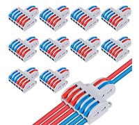 DIKEBAO 10Pcs Compact Wire Connector Lever Nut Wire Connectors Connecting Terminal Set with Lever Quick Wiring Cable Connector 2 in 6 out Quick Cable Clamp Terminal Block for Circuit Inline
