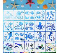 DIKEBAO 20Pieces Sea Ocean Creatures Stencils Plastic Sea Creatures Stencils Templates Reusable Sea Animal Painting Templates for DIY Crafts Scrabooking Painting on Wood Wall Art Decor (13 x 13 cm)