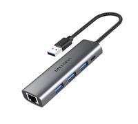 DIKEQINN USB A to 3 USB-A 3.0 Ports, with USB C Power Port, Ethernet Adapter 10 100 1000 Gigabit Network Converter for MacBook Pro/Air, iMac, Thinkpad, HP, Dell Pro 13 Premium,Surface Book 3 (USB-A)