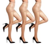 DIKER 3-Pack Tights for Women - 20 Denier Sheer Nude Tights with Reinforced Toes, High Waist & Extra Stretch for All-Day Comfortable Fit