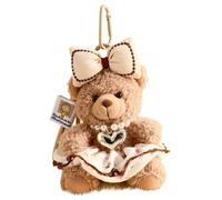DIKIMO Cute Teddy Bear Keychain Soft Fashion Little Bear Keyring Bag Backpack Pendant Women Men, Brown Skirt, 4.7 inches