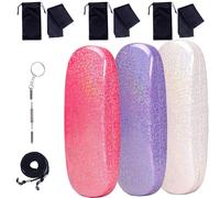 DIKLEY 3 Pcs Neutral Flip Eyeglass Case, Glitter PU leather Hard Shell Glasses Case, With Eyeglasses Retainers nti-slip Silicone Cleaning Cloth, A_rose Red+white+purple (A002)