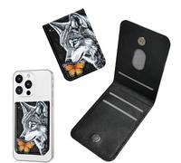 Dikoer 1 Pcs Phone Wallet Stick on, Cell Phone Card Holder Pocket for Back of Phone with PU Leather Design, Credit Card ID Holder Sleeves Sticker for Android Smartphone Case, Yellow Leaf, Wolf Orange
