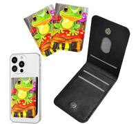 Dikoer 1 Pcs Phone Wallet Stick on, Cell Phone Card Holder Pocket for Back of Phone with PU Leather Design, Credit Card ID Holder Sleeves Sticker for Android Smartphone Case, Yellow, Green Frog
