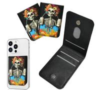 Dikoer 1 Pcs Phone Wallet Stick on, Cell Phone Card Holder Pocket for Back of Phone with PU Leather Design, Credit Card ID Holder Sleeves Sticker for Android Smartphone Case, Yellow, Watercolour Skull