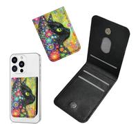 Dikoer 1 Pcs Phone Wallet Stick on, Cell Phone Card Holder Pocket for Back of Phone with PU Leather Design, Credit Card ID Holder Sleeves Sticker for Android Smartphone Case, Flower Green Eyed Cat