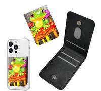Dikoer 1 Pcs Phone Wallet Stick on, Cell Phone Card Holder Pocket for Back of Phone with PU Leather Design, Credit Card ID Holder Sleeves Sticker for Android Smartphone Case, Yellow, Green Frog