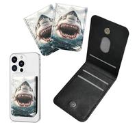 Dikoer 1 Pcs Phone Wallet Stick on, Cell Phone Card Holder Pocket for Back of Phone with PU Leather Design, Credit Card ID Holder Sleeves Sticker for Android Smartphone Case, Pink Cup Book, Wave Shark