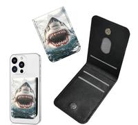 Dikoer 1 Pcs Phone Wallet Stick on, Cell Phone Card Holder Pocket for Back of Phone with PU Leather Design, Credit Card ID Holder Sleeves Sticker for Android Smartphone Case, Pink Cup Book, Wave Shark