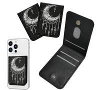 Dikoer 1 Pcs Phone Wallet Stick on, Cell Phone Card Holder Pocket for Back of Phone with PU Leather Design, Credit Card ID Holder Sleeves Sticker for Android Smartphone Case, Yellow Leaf, White Moon