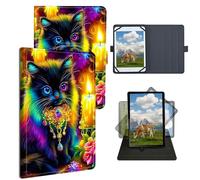 Dikoer 10.5" 10.9" 11" 11.5" Universal Case for Kindle/Kobo/Surface/Galaxy/Onn/TCL, Adjustable Silicon Band Shockproof TPU Protective PU Leather Cover for 10.5-11.5 Inch, Candle Black Cat