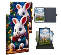 Dikoer 10.5" 10.9" 11" 11.5" Universal Case for Kindle/Kobo/Surface/Galaxy/Onn/TCL, Adjustable Silicon Band Shockproof TPU Protective PU Leather Cover for 10.5-11.5 Inch, Cute White Rabbit