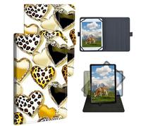 Dikoer 10.5" 10.9" 11" 11.5" Universal Case for Kindle/Kobo/Surface/Galaxy/Onn/TCL, Adjustable Silicon Band Shockproof TPU Protective PU Leather Cover for 10.5-11.5 Inch, Leopard Print Love