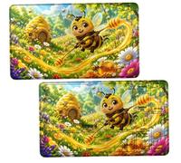Dikoer 2Pcs TCG Playmat w/Zones 24x14 Inch for MTG Commander, Bee Flowers