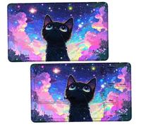Dikoer 2Pcs TCG Playmat w/Zones for MTG Commander, Blue Starry Black Cat