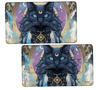 Dikoer 2Pcs TCG Playmat w/Zones for MTG Commander, Feathered Black Cat