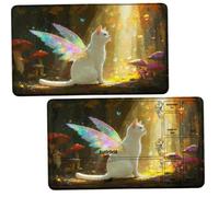 Dikoer 2Pcs TCG Playmat w/Zones for MTG Commander, Feathered Winged Cat